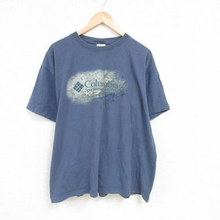 コロンビア(Columbia)のXL★古着 コロンビア COLUMBIA Columbia 半袖 ブランド Tシャツ メンズ ビッグロゴ コットン クルーネック 紺 ネイビー 23mar24 中古(Tシャツ/カットソー(半袖/袖なし))