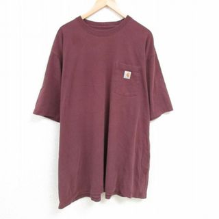 カーハートダブリューアイピー(Charhartt WIP)のXL★古着 カーハート Carhartt 半袖 ブランド Tシャツ メンズ 胸ポケット付き 大きいサイズ ロング丈 コットン クルーネック エンジ 23mar24 中古(Tシャツ/カットソー(半袖/袖なし))