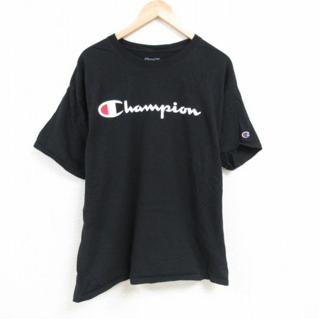 Champion(チャンピオン)のL★古着 チャンピオン Champion 半袖 ブランド Tシャツ メンズ ビッグロゴ コットン クルーネック 黒 ブラック 23mar25 中古 メンズのトップス(Tシャツ/カットソー(半袖/袖なし))の商品写真