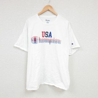 チャンピオン(Champion)のXL★古着 チャンピオン Champion 半袖 ブランド Tシャツ メンズ ビッグロゴ USAロゴ 大きいサイズ クルーネック 白 ホワイト 23mar25 中古(Tシャツ/カットソー(半袖/袖なし))