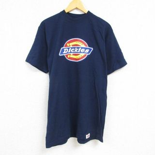 ディッキーズ(Dickies)のL★古着 ディッキーズ Dickies 半袖 ブランド Tシャツ メンズ ビッグロゴ コットン クルーネック 紺 ネイビー 23mar28 中古(Tシャツ/カットソー(半袖/袖なし))