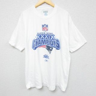 リーボック(Reebok)のXL★古着 リーボック REEBOK 半袖 ブランド Tシャツ メンズ NFL ニューイングランドペイトリオッツ コットン クルーネック 白 ホワイト アメフト スーパーボウル 23mar29 中古(Tシャツ/カットソー(半袖/袖なし))