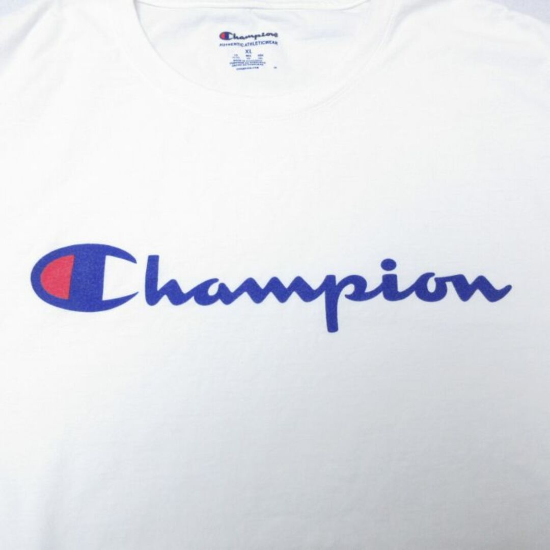 Champion(チャンピオン)のXL★古着 チャンピオン Champion 半袖 ブランド Tシャツ メンズ ビッグロゴ コットン クルーネック 白 ホワイト 23mar29 中古 メンズのトップス(Tシャツ/カットソー(半袖/袖なし))の商品写真