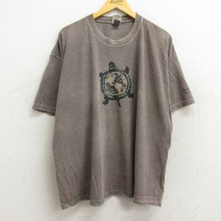 XL★古着 半袖 ビンテージ Tシャツ メンズ 90年代 90s カメ 大きいサイズ コットン クルーネック USA製 茶系 ブラウン 23mar03 中古(Tシャツ/カットソー(半袖/袖なし))