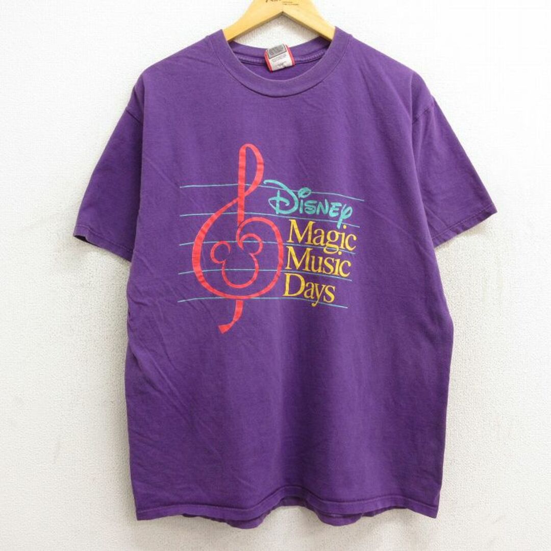 Disney(ディズニー)のL★古着 半袖 ビンテージ Tシャツ メンズ 90年代 90s ディズニー DISNEY マジックミュージックデイズ コットン クルーネック USA製 紫 パープル 23mar04 中古 メンズのトップス(Tシャツ/カットソー(半袖/袖なし))の商品写真