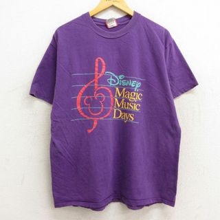 ディズニー(Disney)のL★古着 半袖 ビンテージ Tシャツ メンズ 90年代 90s ディズニー DISNEY マジックミュージックデイズ コットン クルーネック USA製 紫 パープル 23mar04 中古(Tシャツ/カットソー(半袖/袖なし))