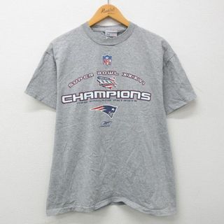 リーボック(Reebok)のL★古着 リーボック REEBOK 半袖 ビンテージ Tシャツ メンズ 00年代 00s NFL ニューイングランドペイトリオッツ ワンポイントロゴ グレー 霜降り アメフト スーパーボウル 23mar16 中古(Tシャツ/カットソー(半袖/袖なし))