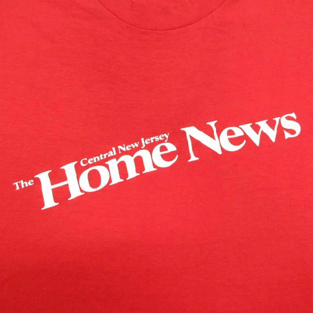 L★古着 半袖 ビンテージ Tシャツ メンズ 80年代 80s ニュージャージー Home News クルーネック 赤 レッド 23mar06 中古 メンズのトップス(Tシャツ/カットソー(半袖/袖なし))の商品写真