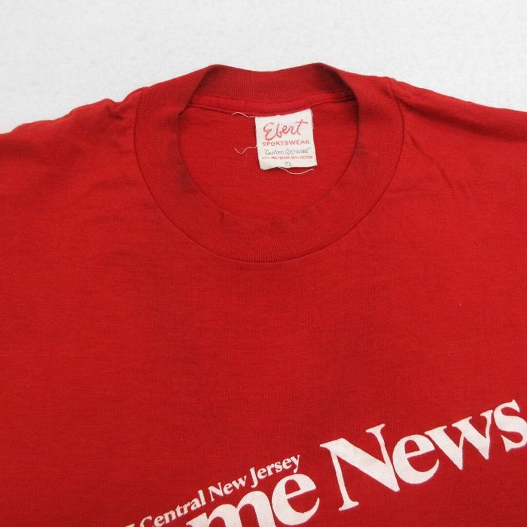 L★古着 半袖 ビンテージ Tシャツ メンズ 80年代 80s ニュージャージー Home News クルーネック 赤 レッド 23mar06 中古 メンズのトップス(Tシャツ/カットソー(半袖/袖なし))の商品写真