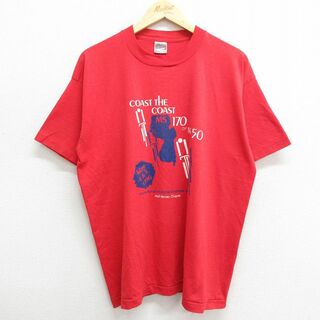 XL★古着 半袖 ビンテージ Tシャツ メンズ 90年代 90s COAST THE 企業広告 大きいサイズ クルーネック USA製 赤 レッド 23mar16 中古(Tシャツ/カットソー(半袖/袖なし))