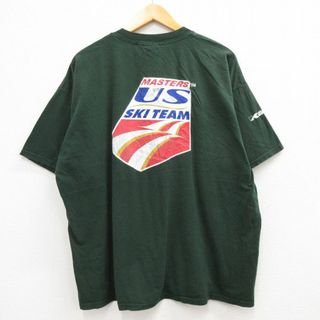 XL★古着 半袖 ビンテージ Tシャツ メンズ 00年代 00s US SKI TEAM 大きいサイズ コットン クルーネック 濃緑 グリーン 23mar16 中古(Tシャツ/カットソー(半袖/袖なし))