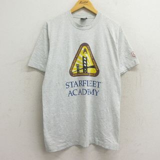 リー(Lee)のL★古着 半袖 ビンテージ Tシャツ メンズ 90年代 90s STARFLEET アカデミー クルーネック USA製 薄グレー 霜降り 23mar16 中古(Tシャツ/カットソー(半袖/袖なし))