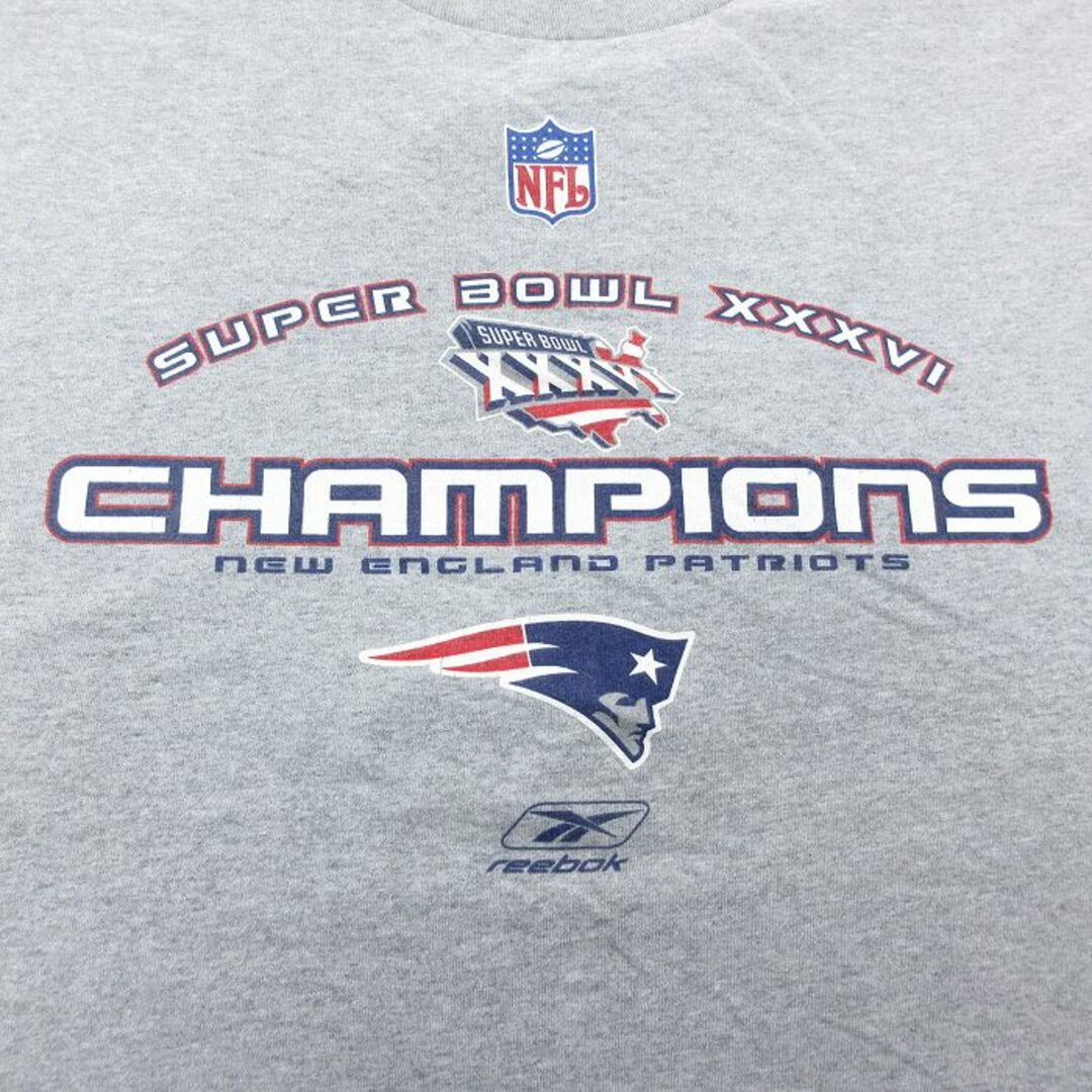 Reebok(リーボック)のXL★古着 リーボック REEBOK 半袖 ビンテージ Tシャツ メンズ 00年代 00s NFL ニューイングランドペイトリオッツ 大きいサイズ クルーネック グレー 霜降り アメフト スーパーボウル 23mar10 中古 メンズのトップス(Tシャツ/カットソー(半袖/袖なし))の商品写真