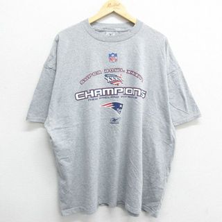 リーボック(Reebok)のXL★古着 リーボック REEBOK 半袖 ビンテージ Tシャツ メンズ 00年代 00s NFL ニューイングランドペイトリオッツ 大きいサイズ クルーネック グレー 霜降り アメフト スーパーボウル 23mar10 中古(Tシャツ/カットソー(半袖/袖なし))