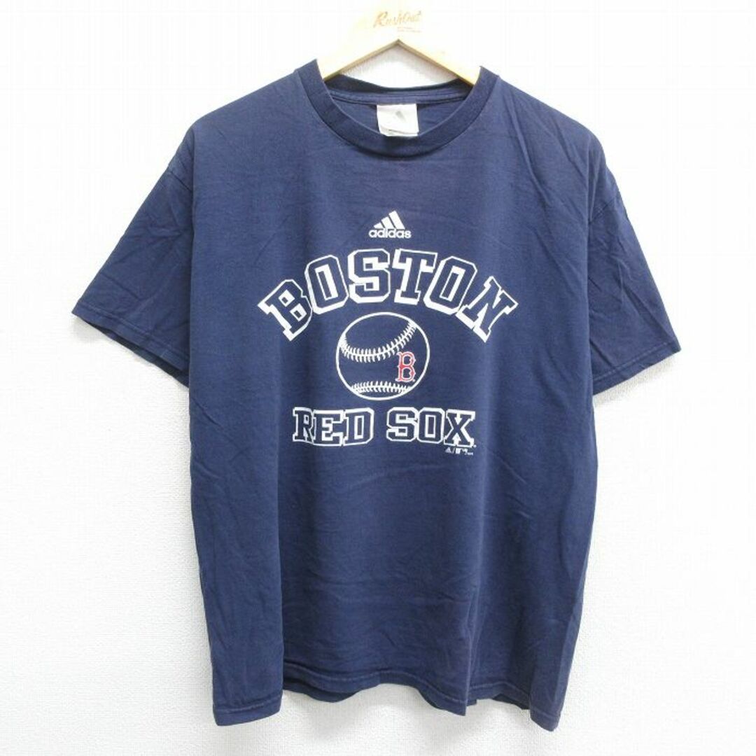 adidas(アディダス)のL★古着 アディダス adidas 半袖 ビンテージ Tシャツ メンズ 00年代 00s ワンポイントロゴ MLB ボストンレッドソックス コットン クルーネック 紺 ネイビー メジャーリーグ ベースボール 野球 23mar10 中古 メンズのトップス(Tシャツ/カットソー(半袖/袖なし))の商品写真