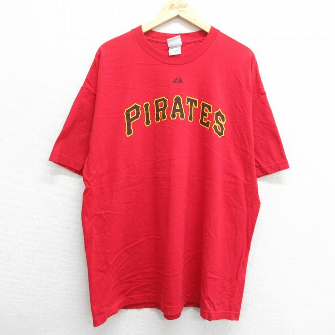 Majestic(マジェスティック)のXL★古着 マジェスティック 半袖 ビンテージ Tシャツ メンズ 00年代 00s MLB ピッツバーグパイレーツ フレディサンチェス ロング丈 大きいサイズ コットン クルーネック 赤 レッド メジャーリーグ ベースボール 野球 23mar10 中古 メンズのトップス(Tシャツ/カットソー(半袖/袖なし))の商品写真