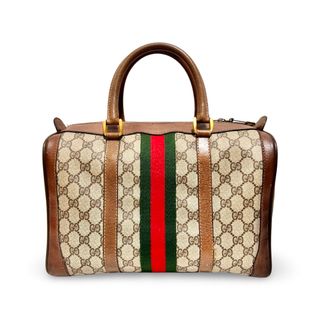 グッチ(Gucci)のGUCCI オールドグッチ シェリーライン GG スプリーム ボストンバッグ ブラウン PVC レザー ヴィンテージ(ボストンバッグ)