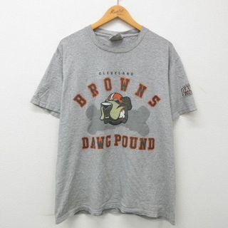 リー(Lee)のXL★古着 リー Lee 半袖 ビンテージ Tシャツ メンズ 90年代 90s NFL クリーブランドブラウンズ クルーネック USA製 グレー 霜降り アメフト スーパーボウル 23mar16 中古(Tシャツ/カットソー(半袖/袖なし))