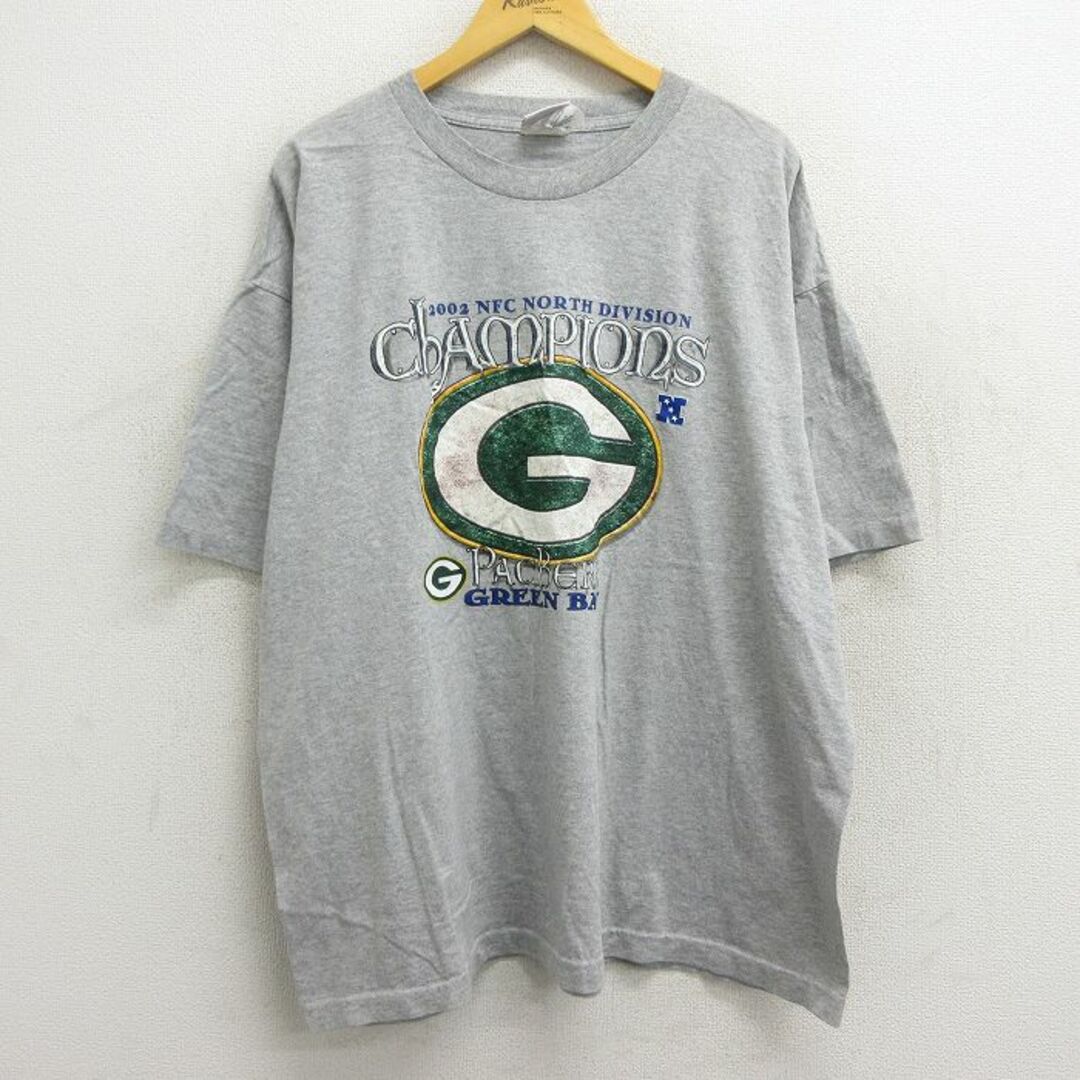 XL★古着 半袖 ビンテージ Tシャツ メンズ 00年代 00s NFL グリーンベイパッカーズ 大きいサイズ クルーネック グレー 霜降り アメフト スーパーボウル 23mar16 中古 メンズのトップス(Tシャツ/カットソー(半袖/袖なし))の商品写真