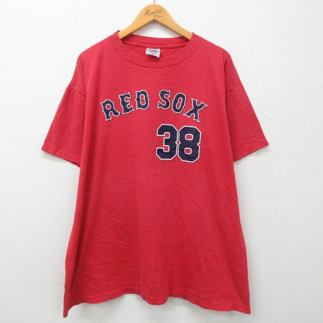 Majestic(マジェスティック)のXL★古着 マジェスティック 半袖 ビンテージ Tシャツ メンズ 00年代 00s MLB ボストンレッドソックス カートシリング 38 大きいサイズ コットン クルーネック 赤 レッド メジャーリーグ ベースボール 野球 23mar11 中古 メンズのトップス(Tシャツ/カットソー(半袖/袖なし))の商品写真