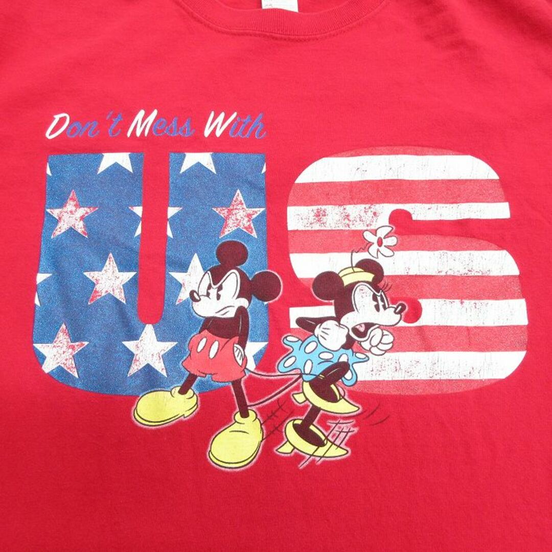 Disney(ディズニー)のXL★古着 半袖 ビンテージ Tシャツ メンズ 00年代 00s ディズニー DISNEY ミッキー MICKEY MOUSE ミニー コットン クルーネック USA製 赤 レッド 23mar11 中古 メンズのトップス(Tシャツ/カットソー(半袖/袖なし))の商品写真