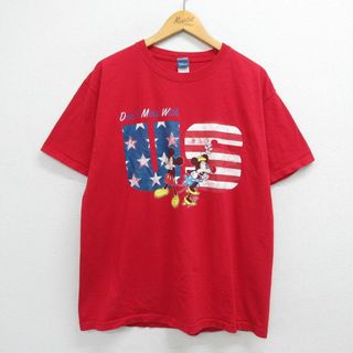 ディズニー(Disney)のXL★古着 半袖 ビンテージ Tシャツ メンズ 00年代 00s ディズニー DISNEY ミッキー MICKEY MOUSE ミニー コットン クルーネック USA製 赤 レッド 23mar11 中古(Tシャツ/カットソー(半袖/袖なし))