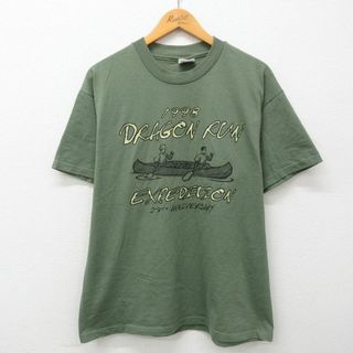 ヘインズ(Hanes)のXL★古着 ヘインズ Hanes 半袖 ビンテージ Tシャツ メンズ 90年代 90s DRAGON RUN クルーネック 濃緑 グリーン 23mar11 中古(Tシャツ/カットソー(半袖/袖なし))