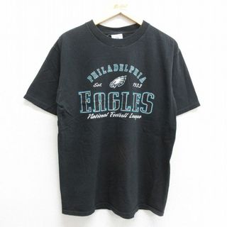 フィラ(FILA)のL★古着 半袖 ビンテージ Tシャツ メンズ 00年代 00s NFL フィラデルフィアイーグルス コットン クルーネック 黒 ブラック アメフト スーパーボウル 23mar18 中古(Tシャツ/カットソー(半袖/袖なし))