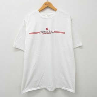 アディダス(adidas)のXL★古着 アディダス adidas 半袖 ビンテージ Tシャツ メンズ 00年代 00s ネブラスカハスカーズ フットボール ビッグロゴ コットン クルーネック 白 ホワイト 23mar18 中古(Tシャツ/カットソー(半袖/袖なし))