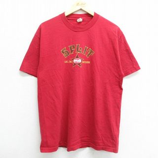 L★古着 半袖 ビンテージ Tシャツ メンズ 90年代 90s SPLIT コットン クルーネック 赤 レッド 23mar18 中古(Tシャツ/カットソー(半袖/袖なし))