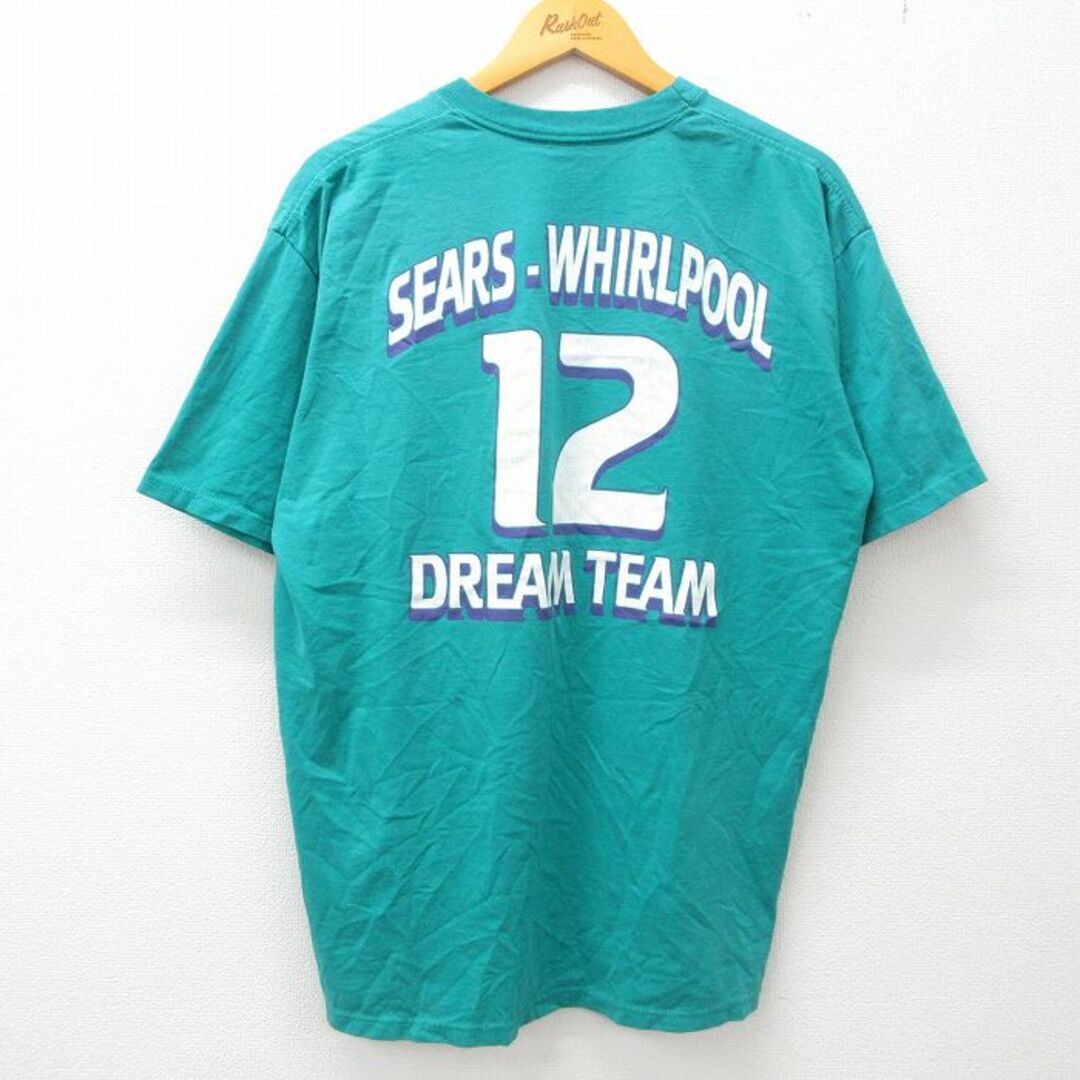 XL★古着 半袖 ビンテージ Tシャツ メンズ 90年代 90s DREAM TEAM シアーズ 12 クルーネック USA製 緑 グリーン 23mar13 中古 メンズのトップス(Tシャツ/カットソー(半袖/袖なし))の商品写真