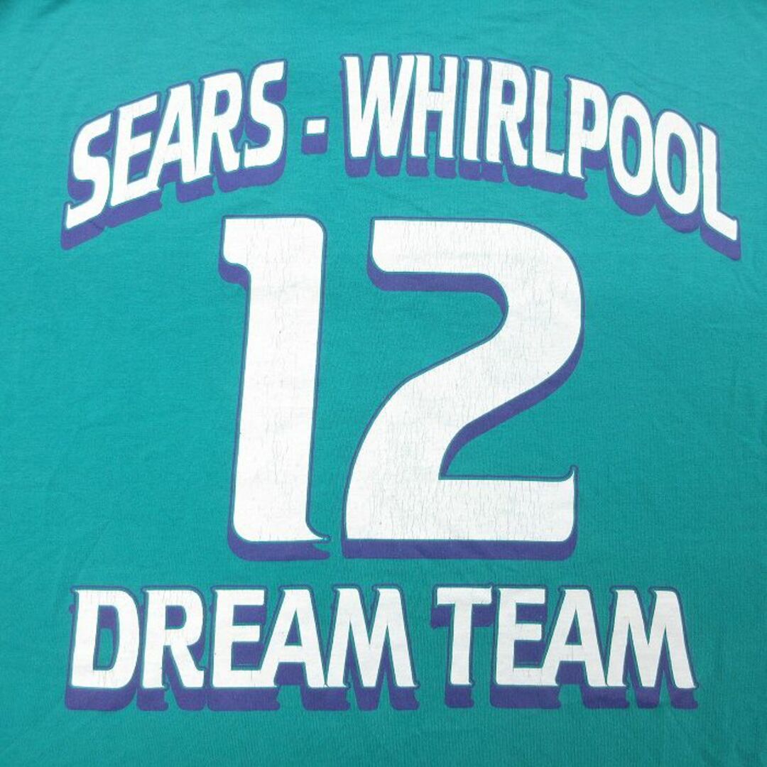 XL★古着 半袖 ビンテージ Tシャツ メンズ 90年代 90s DREAM TEAM シアーズ 12 クルーネック USA製 緑 グリーン 23mar13 中古 メンズのトップス(Tシャツ/カットソー(半袖/袖なし))の商品写真