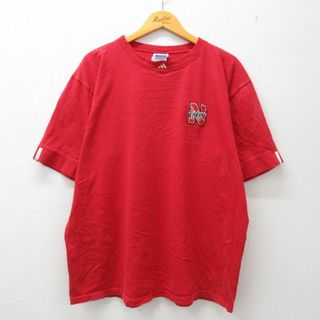 アディダス(adidas)のXL★古着 アディダス adidas 半袖 ビンテージ Tシャツ メンズ 90年代 90s ワンポイントロゴ ネブラスカ 大きいサイズ コットン クルーネック 赤 レッド 23mar13 中古(Tシャツ/カットソー(半袖/袖なし))