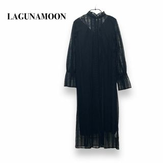 ラグナムーン(LagunaMoon)の【古着】LAGUNAMOON　レイヤードラインレースワンピース　黒(ロングワンピース/マキシワンピース)