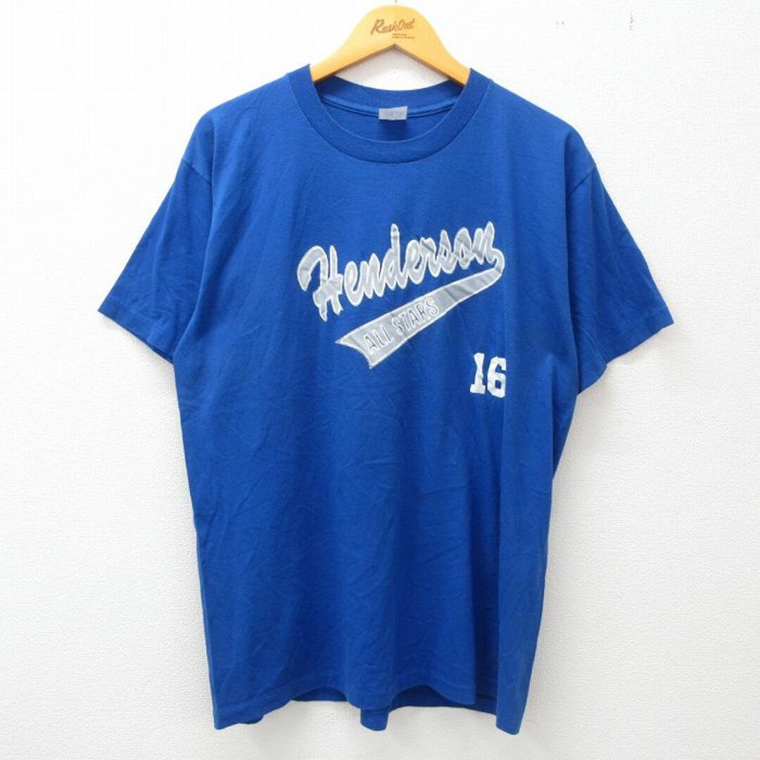 XL★古着 半袖 ビンテージ Tシャツ メンズ 90年代 90s ヘンダーリン ALL STARS クルーネック USA製 青 ブルー 23mar13 中古 メンズのトップス(Tシャツ/カットソー(半袖/袖なし))の商品写真