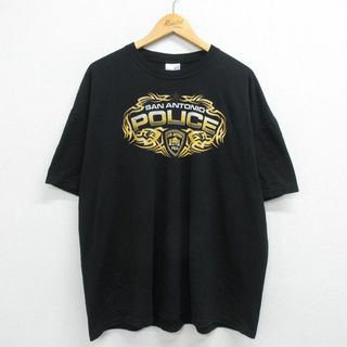 ヘインズ(Hanes)のXL★古着 ヘインズ Hanes 半袖 ビンテージ Tシャツ メンズ 00年代 00s サンアントニオ ポリス 警察 大きいサイズ クルーネック 黒 ブラック 23mar14 中古(Tシャツ/カットソー(半袖/袖なし))