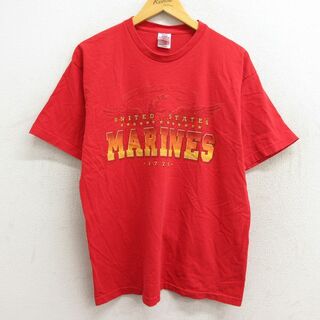 L★古着 半袖 ビンテージ Tシャツ メンズ 90年代 90s ミリタリー マリーンズ コットン クルーネック USA製 赤 レッド 23mar14 中古(Tシャツ/カットソー(半袖/袖なし))