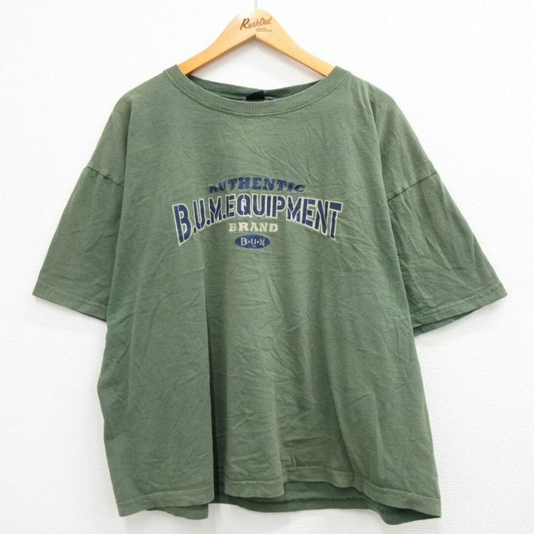 XL★古着 半袖 ビンテージ Tシャツ メンズ 90年代 90s BUMエキップメント 大きいサイズ コットン クルーネック USA製 緑系 グリーン 23mar14 中古 メンズのトップス(Tシャツ/カットソー(半袖/袖なし))の商品写真