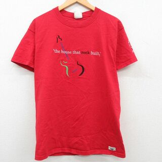 L★古着 半袖 ビンテージ Tシャツ メンズ 90年代 90s ギター 刺繍 コットン クルーネック USA製 赤 レッド 23mar15 中古(Tシャツ/カットソー(半袖/袖なし))