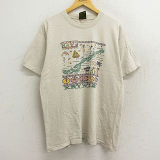 L★古着 半袖 ビンテージ Tシャツ メンズ 90年代 90s キーウエスト 島 地図 コットン クルーネック USA製 ベージュ カーキ 23mar15 中古(Tシャツ/カットソー(半袖/袖なし))