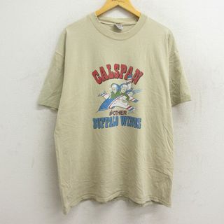 ヘインズ(Hanes)のXL★古着 ヘインズ Hanes 半袖 ビンテージ Tシャツ メンズ 00年代 00s カルスパン 飛行機 バッファロー コットン クルーネック ベージュ カーキ 23mar15 中古(Tシャツ/カットソー(半袖/袖なし))