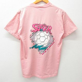 M★古着 半袖 ビンテージ Tシャツ メンズ 90年代 90s サッカー コーチ COACH クルーネック 薄ピンク系 23mar15 中古(Tシャツ/カットソー(半袖/袖なし))