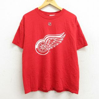 リーボック(Reebok)のXL★古着 リーボック REEBOK 半袖 ビンテージ Tシャツ メンズ 00年代 00s NHL デトロイトレッドウィングス クリスチェリオス 24 コットン クルーネック 赤 レッド アイスホッケー 23mar15 中古(Tシャツ/カットソー(半袖/袖なし))