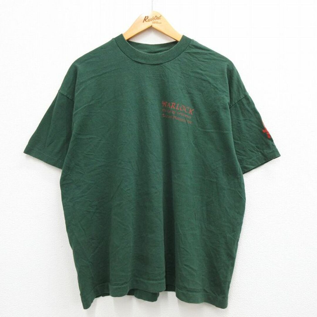 XL★古着 半袖 ビンテージ Tシャツ メンズ 90年代 90s WARLOCK 大きいサイズ コットン クルーネック アイルランド製 濃緑 グリーン 23mar22 中古 メンズのトップス(Tシャツ/カットソー(半袖/袖なし))の商品写真