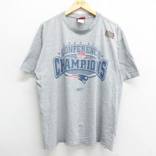 リーボック(Reebok)のXL★古着 リーボック REEBOK 半袖 ビンテージ Tシャツ メンズ 00年代 00s NFL ニューイングランドペイトリオッツ ラメ 大きいサイズ クルーネック グレー 霜降り アメフト スーパーボウル 23mar22 中古(Tシャツ/カットソー(半袖/袖なし))