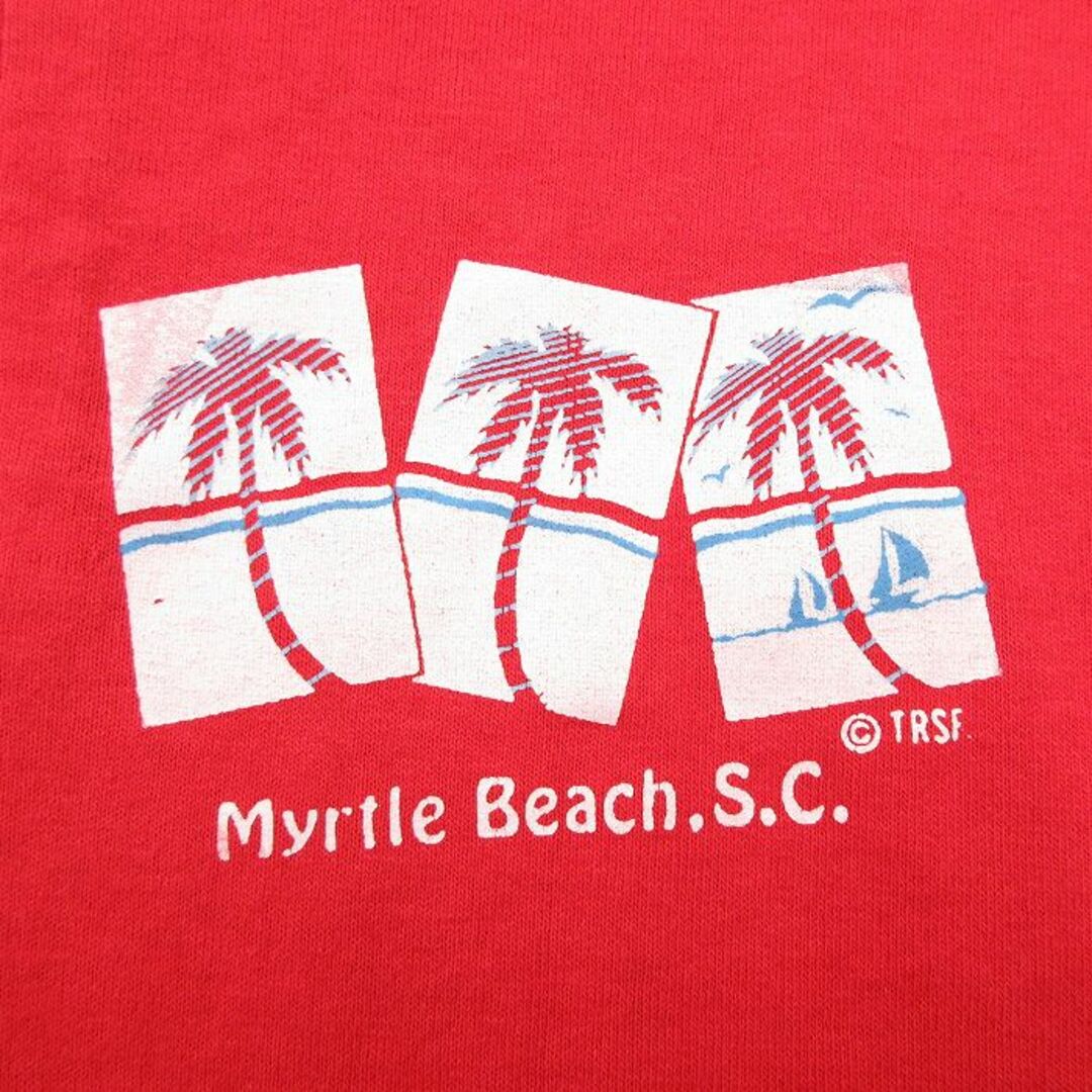 L★古着 半袖 ビンテージ Tシャツ メンズ 80年代 80s Myrrle Beach ヤシの木 ヘンリーネック 赤 レッド 23mar22 中古 メンズのトップス(Tシャツ/カットソー(半袖/袖なし))の商品写真