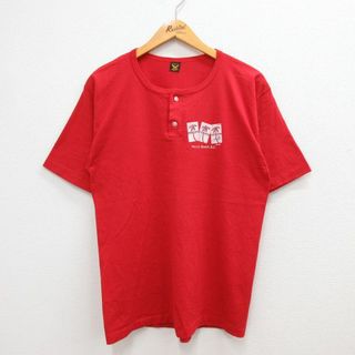 L★古着 半袖 ビンテージ Tシャツ メンズ 80年代 80s Myrrle Beach ヤシの木 ヘンリーネック 赤 レッド 23mar22 中古(Tシャツ/カットソー(半袖/袖なし))