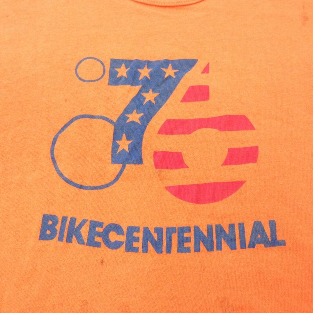 M★古着 半袖 ビンテージ Tシャツ メンズ 70年代 70s BIKECENTENNIAC コットン クルーネック オレンジ 【spe】 23mar22 中古 メンズのトップス(Tシャツ/カットソー(半袖/袖なし))の商品写真