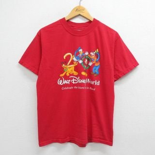 ディズニー(Disney)のL★古着 ディズニー DISNEY 半袖 ビンテージ Tシャツ メンズ 00年代 00s ミッキー MICKEY MOUSE グーフィー ドナルドダック コットン クルーネック 赤 レッド 23mar23 中古(Tシャツ/カットソー(半袖/袖なし))