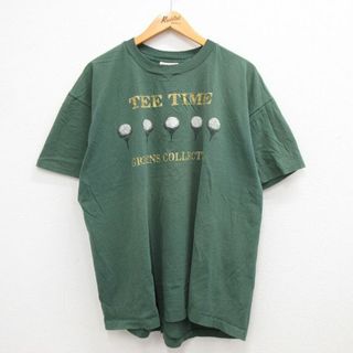 XL★古着 半袖 ビンテージ Tシャツ メンズ 90年代 90s ゴルフボール TEETIME 大きいサイズ コットン クルーネック USA製 緑 グリーン 23mar23 中古(Tシャツ/カットソー(半袖/袖なし))